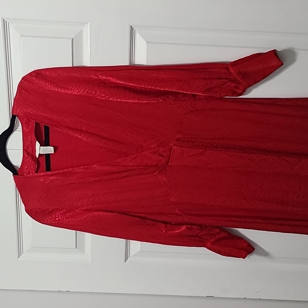 H&M Red Jacquard-weave Faux‎ Wrap Midi Dress US 2